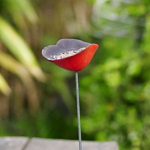 Coquelicots mangeoire en céramique rouge - Diam. 7cm - lot de 3