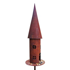 Mangeoire maison haute en métal rouillé - H 66cm