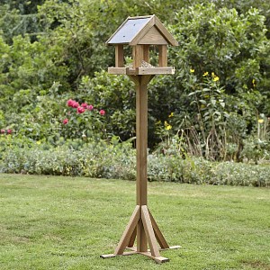 Mangeoire oiseaux sur pied en bois - Toit double pente effet ardoise