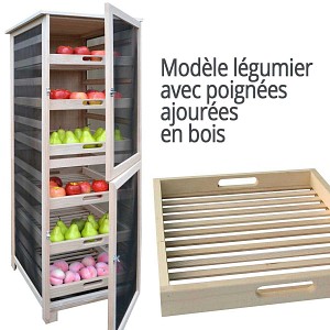 Légumier fruitier 6 tiroirs modèle haut - Poignée bois