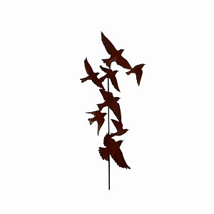 Silhouette oiseaux migrateurs sur tige en métal rouillé