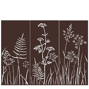 Panneaux décoratifs en métal L.240 x H.180cm - Scène végétale - Marron - lot de 3
