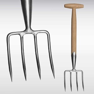 Petite fourche Sneeboer en inox et manche en frêne