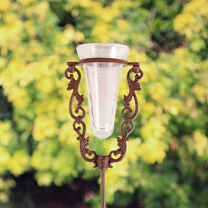 Pluviomètre en verre décoratif avec support en fonte