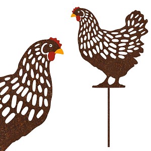 Silhouette poule debout sur tige en acier corten - 27 cm