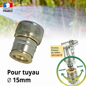 Raccord rapide sécurisé pour tuyau arrosage 15mm