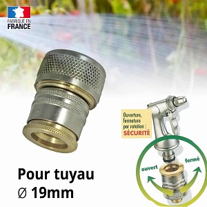 Raccord rapide sécurisé pour tuyau arrosage 19mm