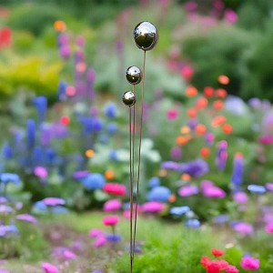 Sculpture d’extérieur – Bouquet sphérique inox & acier rouillé – H. 138 cm