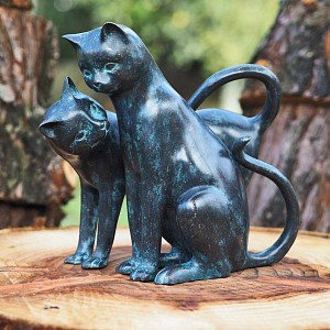 Statue couple de chats en bronze H. 30cm