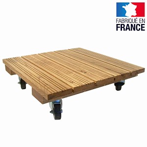 Support plantes carré à roulettes en chataigner