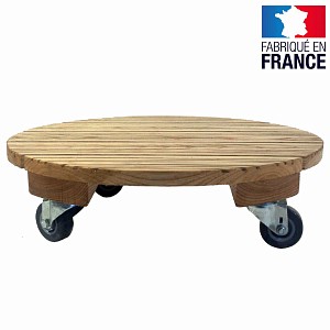 Porte plante rond à roulettes en chataigner