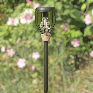 Torche solaire en métal et corde - Eclairage pour jardin - D.10,5 x H.67 cm