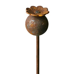 Pavot boule sur tige en métal rouillé